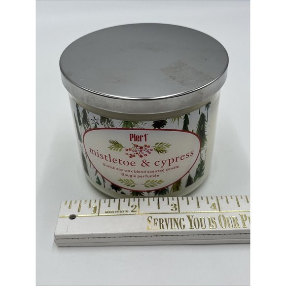 Pier 1 imports 3 Wick Candle Mistletoe and Cypress Scent Unused, Holiday Cheer - Picture 10 of 14